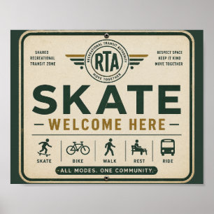 Poster Panneau de bienvenue pour skateboarding Communauté