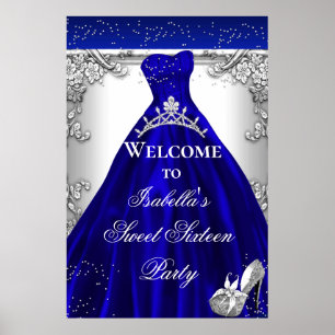 Poster Panneau de bienvenue pour soirée filles bleu argen