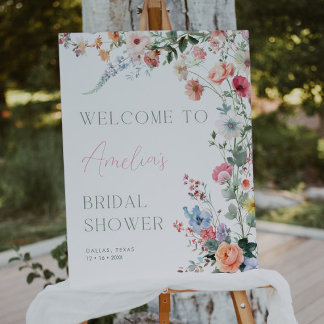 Poster Panneau de bienvenue pour un mariage floral Fleurs
