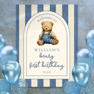 Poster Panneau de bienvenue pour un ourson en jean bleu p