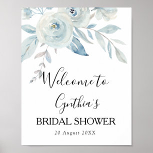 Poster panneau de bienvenue pour une baby shower bleu cla