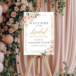 Poster Panneau de bienvenue pour une baby shower rose blu