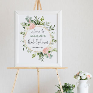 Poster Panneau de bienvenue pour une baby shower rose et 