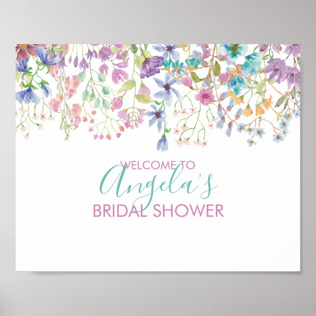 Poster Panneau de bienvenue pour une fête prénuptiale flo (Devant)