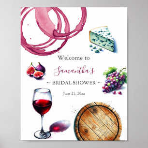 Poster Panneau de bienvenue pour une fête prénuptiale vin