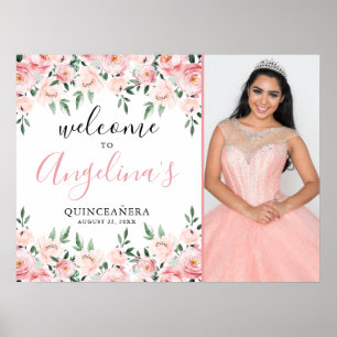 Poster Panneau de bienvenue Quinceanera à photo florale r