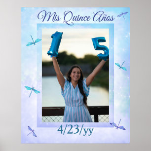 Poster Panneau de bienvenue Quinceanera bleu clair et tur
