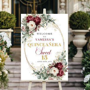 Poster Panneau de bienvenue Quinceanera Bohème bordeaux f