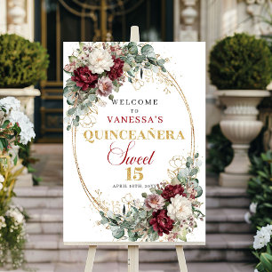 Poster Panneau de bienvenue Quinceanera Bohème Rouge Prof