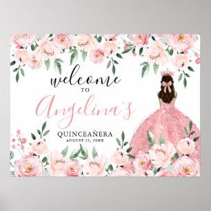 Poster Panneau de bienvenue Quinceañera floral rose blush