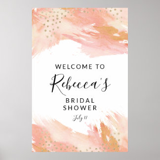 Poster Panneau de bienvenue rose et or, mariage et fêtes