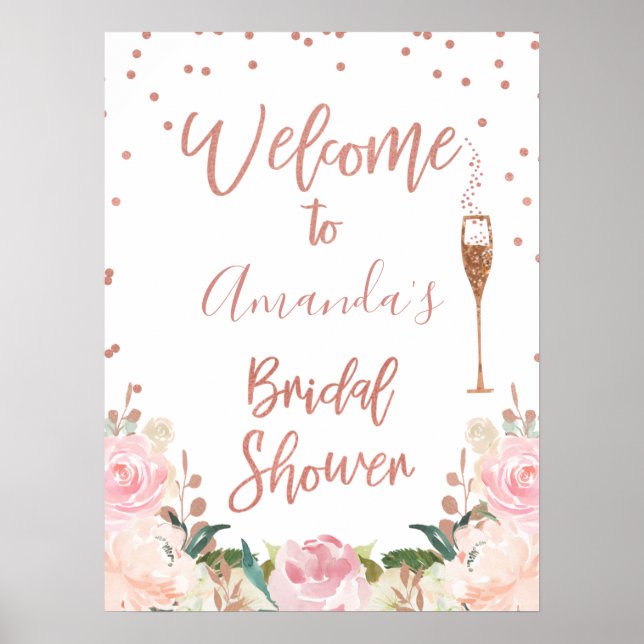 Poster Panneau de bienvenue Rose Gold Brunch Bubbly pour  (Devant)