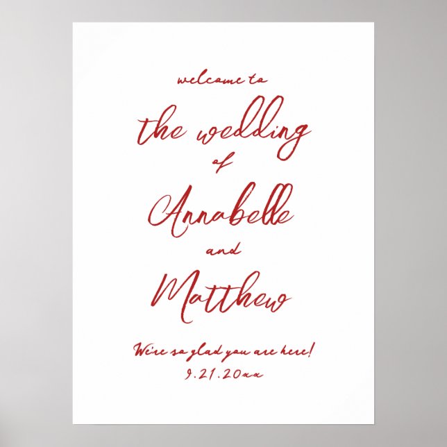 Poster Panneau de bienvenue simple manuscrit rouge pour u (Devant)