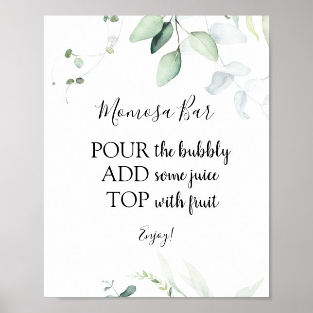 Poster Panneau de boisson élégant Eucalyptus Momosa Bar (Devant)