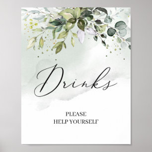 Poster Panneau de boissons aux feuilles d'eucalyptus verd