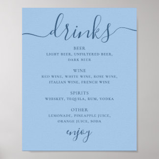 Poster Panneau de boissons de bar de mariage moderne bleu
