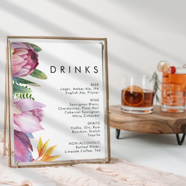 Poster Panneau de boissons de mariage floral tropical col (Créateur téléchargé)