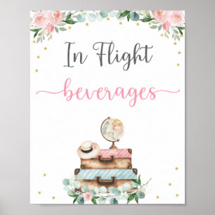 Poster Panneau de Boissons de Voyage de Noces Fleuris en 