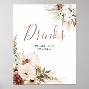 Poster Panneau de Boissons en Herbe de Pampas Beige Éléga