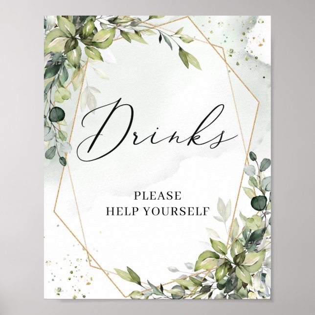 Poster Panneau de boissons géométriques en or feuillage v (Devant)