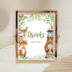Poster Panneau de boissons pour Baby Shower Greenery Wood