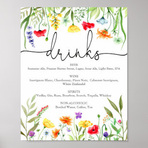 Poster Panneau de boissons printanières fleurs sauvages c