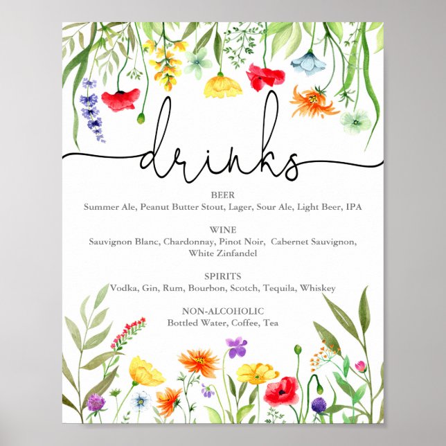 Poster Panneau de boissons printanières fleurs sauvages c (Devant)