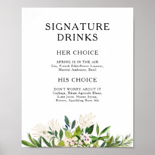 Poster Panneau de boissons signature à la verdure olive é
