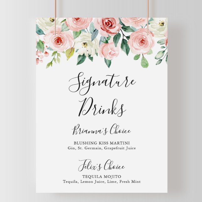 Poster Panneau de boissons signature automne floral éléga (Créateur téléchargé)