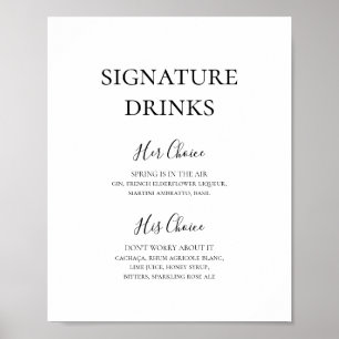 Poster Panneau de boissons signatures élégant simple