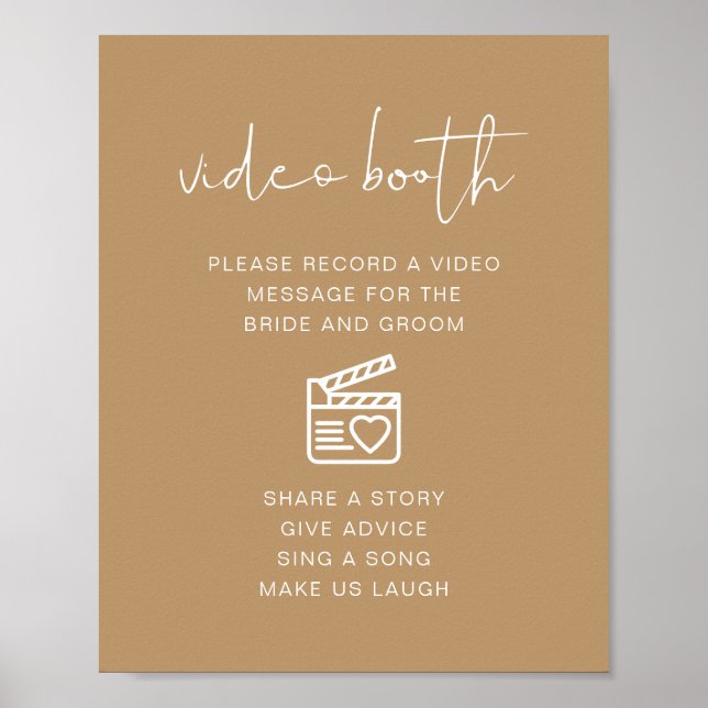 Poster Panneau de Booth Vidéo de Mariage Moderne Beige Bo (Devant)