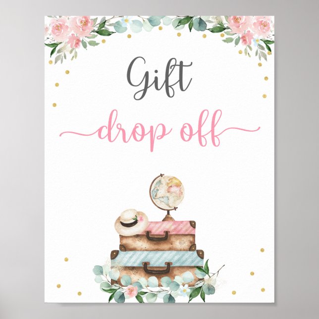 Poster Panneau de cadeau de mariage de voyage floral or r (Devant)