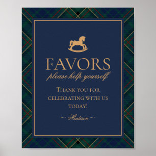 Poster Panneau de cadeaux Cheval à bascule Tartan Bleu