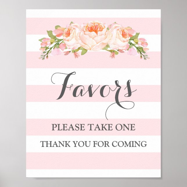 Poster Panneau de cadeaux de baby shower Fleurs roses ray (Devant)