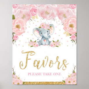 Poster Panneau de cadeaux de bébé éléphant floral rose po