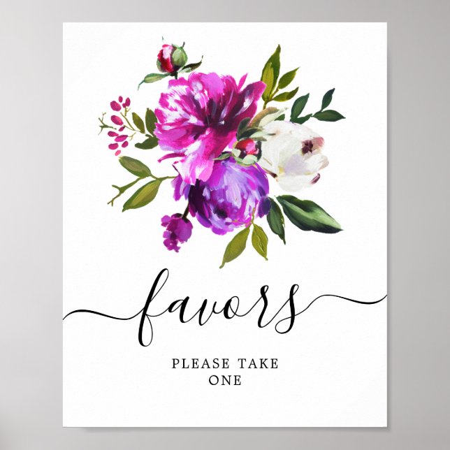 Poster Panneau de cadeaux de douche avec fleurs violettes (Devant)