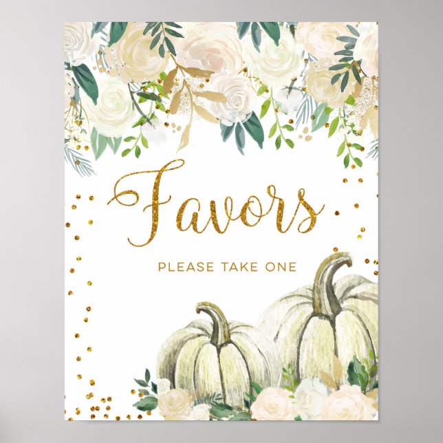 Poster Panneau de cadeaux de fête de citrouille blanche e (Devant)