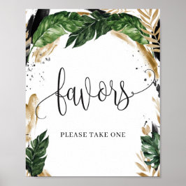 Poster Panneau de cadeaux de mariage floral aux feuilles 