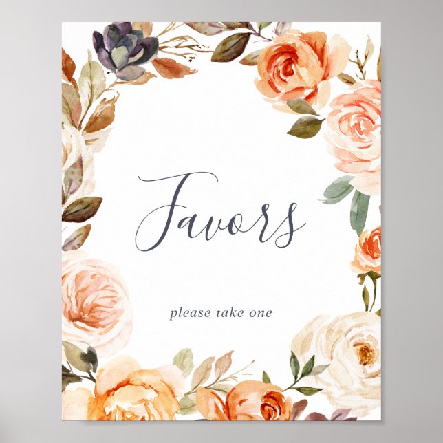 Poster Panneau de cadeaux de mariage Florales Terres Rust (Devant)