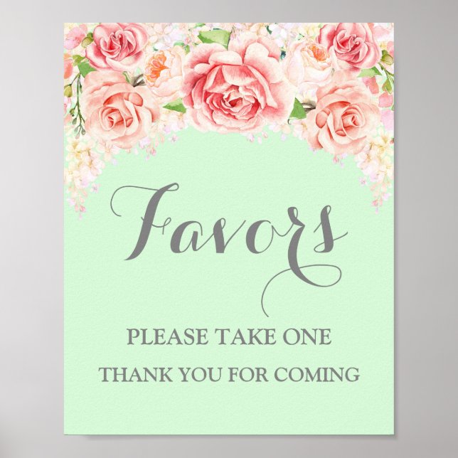 Poster Panneau de cadeaux pour Baby Shower Fleurs aquarel (Devant)