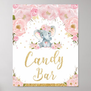 Poster Panneau de Candy Bar pour Baby Shower Éléphant Flo