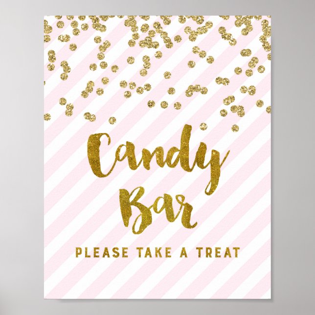 Poster Panneau de Candy Bar pour Baby Shower Rose et Or a (Devant)