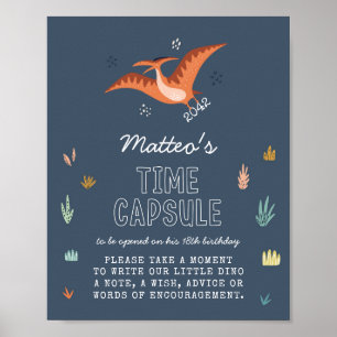 Poster Panneau de capsule temporelle de dinosaure mignon