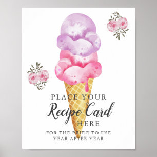 Poster Panneau de carte de recette de glace ici