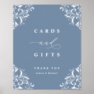 Poster Panneau de cartes de mariage et cadeaux bleu pouss