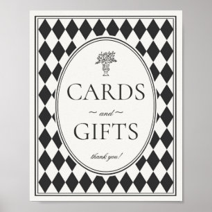 Poster Panneau de cartes et cadeaux à carreaux noir arleq