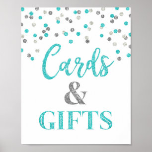 Poster Panneau de cartes et cadeaux Baby Shower Bleu Poin