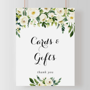 Poster Panneau de cartes et cadeaux de fleurs blanches de