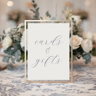 Poster Panneau de cartes et cadeaux de mariage bleu pouss