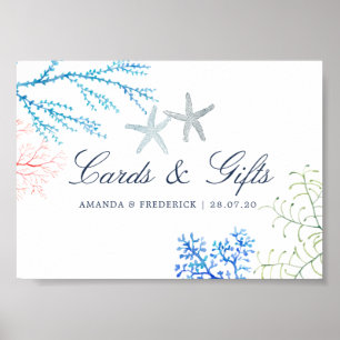 Poster Panneau de cartes et cadeaux de plage d'algues d'a